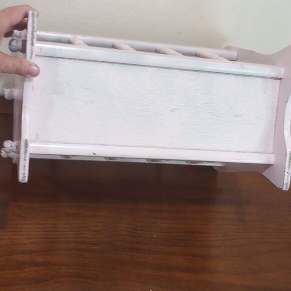 Vintage Shabby Chic Pale Pink French Country Wooden Rustic Magazine & Book Rack - Picture 8 of 9